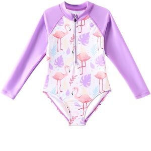 Kids Flamingo Print Swimwear - Purple